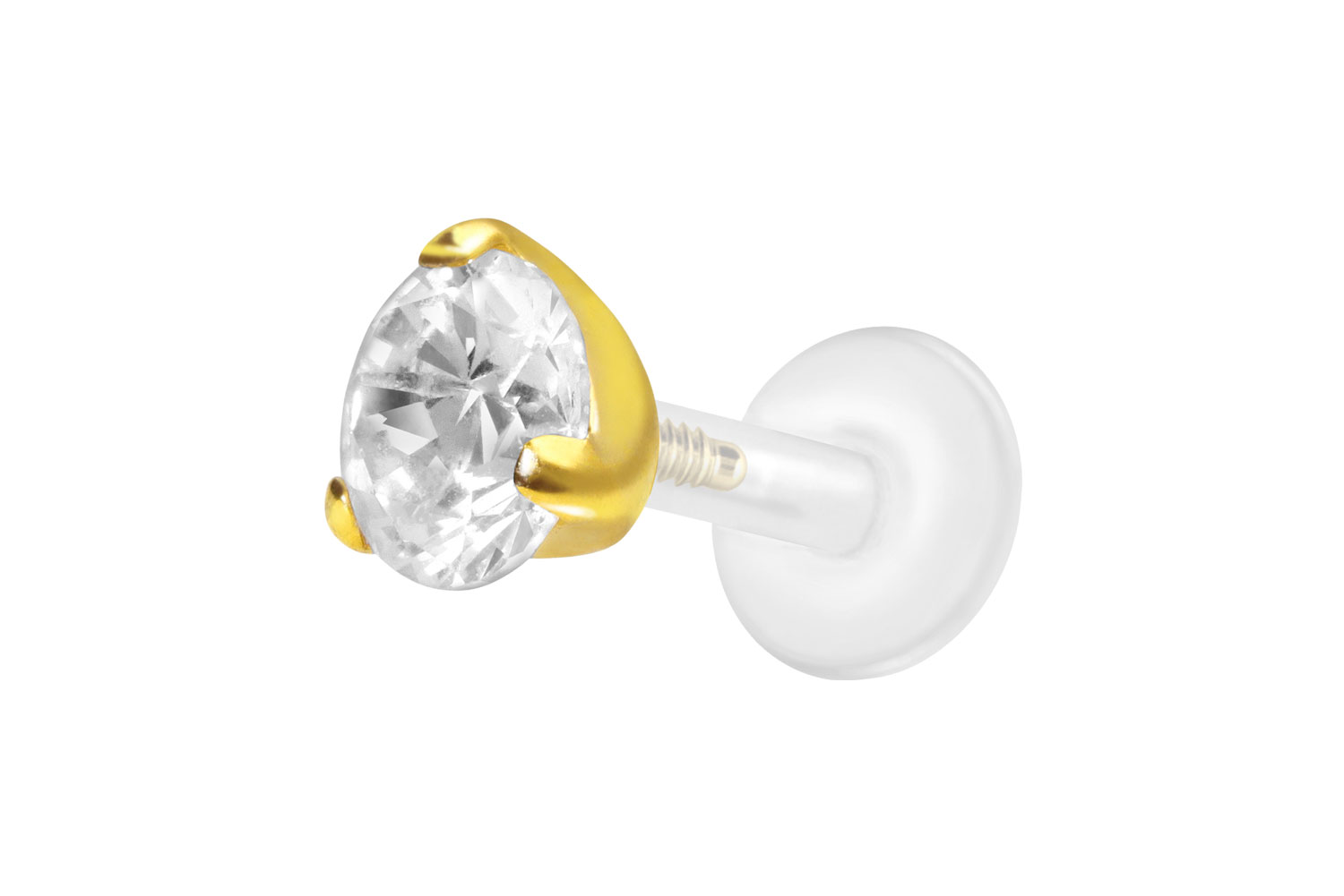 PTFE Labret Piercing mit Innengewinde + Titan-Aufsatz EINGEFASSTER KRISTALL